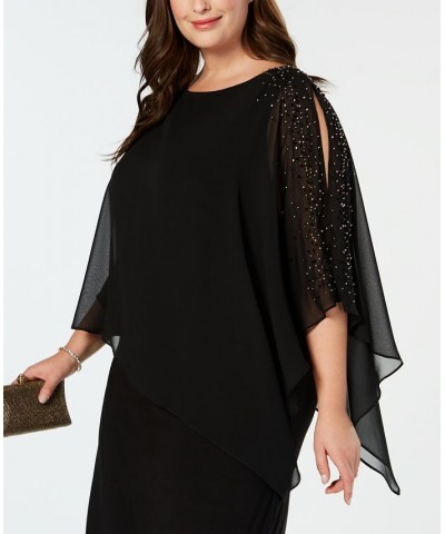 Plus Size Beaded Chiffon Popover Dress Black $38.70 Dresses