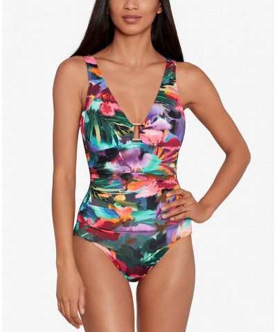 Women's Printed Ring-Trim One-Piece Swimsuit Jungle Paradise $56.10 Swimsuits