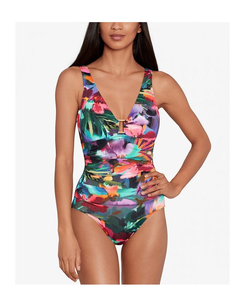 Women's Printed Ring-Trim One-Piece Swimsuit Jungle Paradise $56.10 Swimsuits