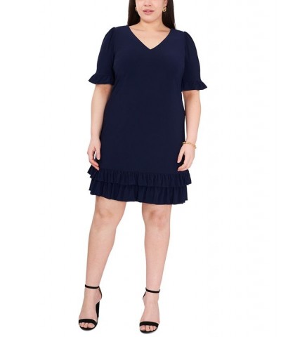 Plus Size Ruffled-Trim Shift Dress Navy $48.06 Dresses