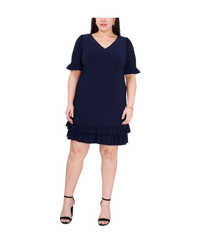 Plus Size Ruffled-Trim Shift Dress Navy $48.06 Dresses