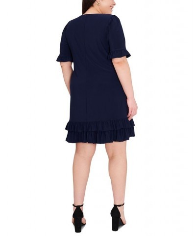 Plus Size Ruffled-Trim Shift Dress Navy $48.06 Dresses