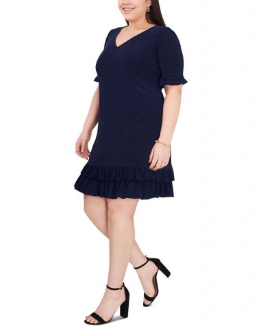 Plus Size Ruffled-Trim Shift Dress Navy $48.06 Dresses