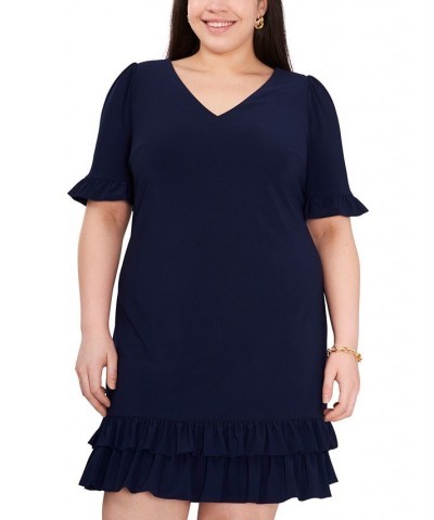 Plus Size Ruffled-Trim Shift Dress Navy $48.06 Dresses