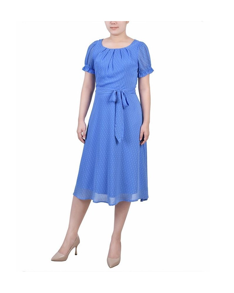 Petite Short Sleeve Belted Swiss Dot Dress Regal Orchid Rectangle $18.62 Dresses