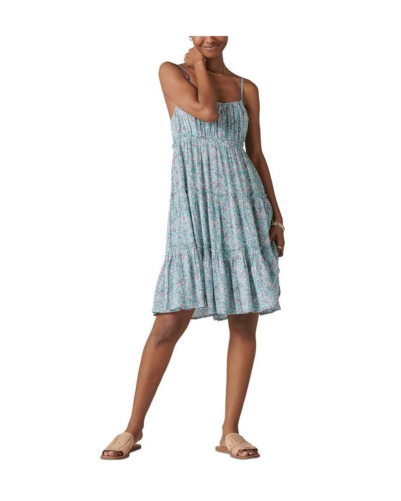 Women's Floral Print Tiered Dress Blue $39.24 Dresses