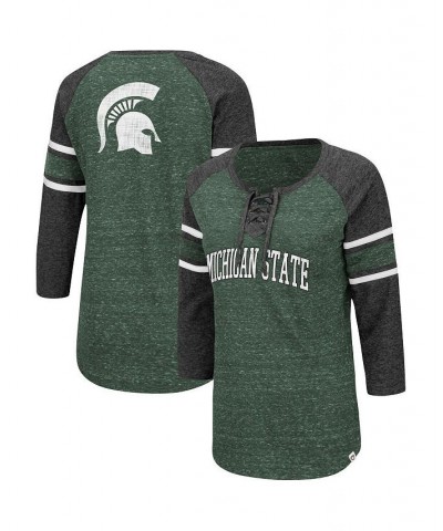 Women's Arkansas Razorbacks Scienta Pasadena Raglan 3/4 Sleeve Lace-Up T-shirt Green, Heathered Charcoal $20.00 Tops