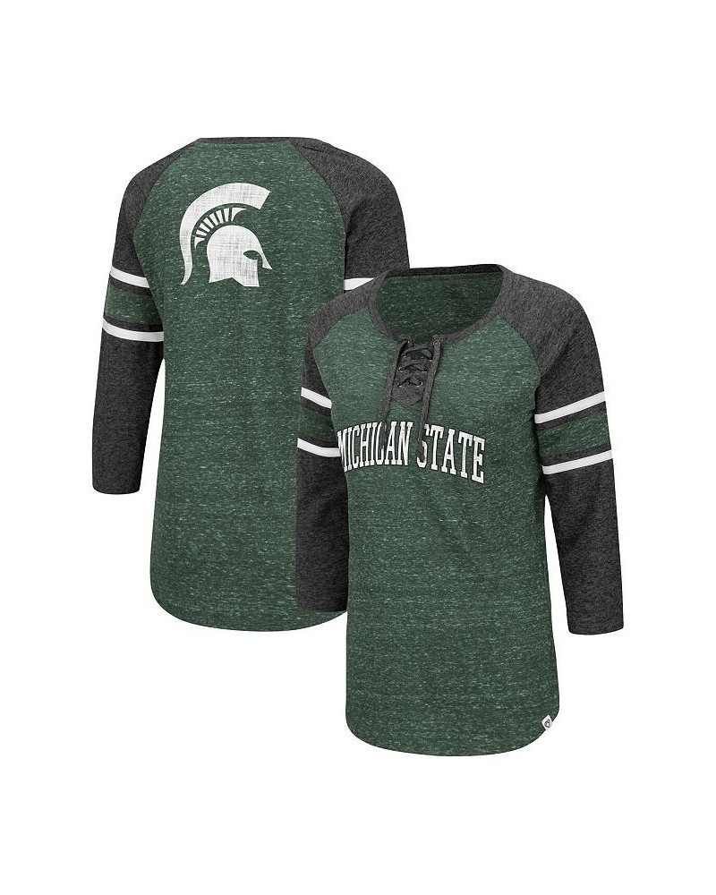 Women's Arkansas Razorbacks Scienta Pasadena Raglan 3/4 Sleeve Lace-Up T-shirt Green, Heathered Charcoal $20.00 Tops