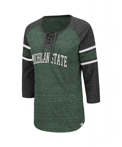 Women's Arkansas Razorbacks Scienta Pasadena Raglan 3/4 Sleeve Lace-Up T-shirt Green, Heathered Charcoal $20.00 Tops