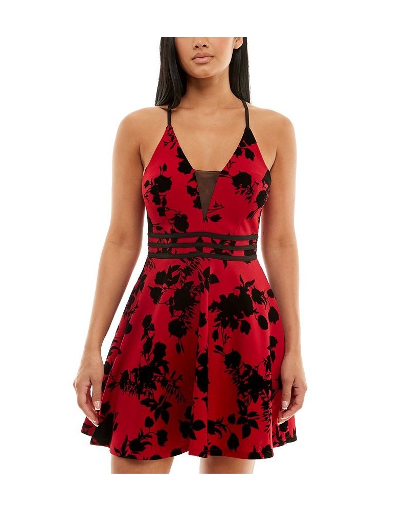 Juniors' Illusion-Neck Structured Mini Dress Red/black $20.99 Dresses