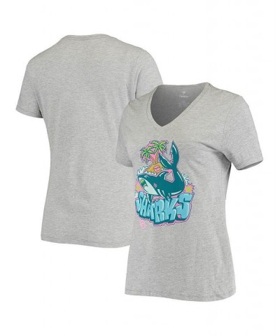 Women's Branded Gray San Jose Sharks Graffiti V-Neck T-shirt Gray $17.48 Tops