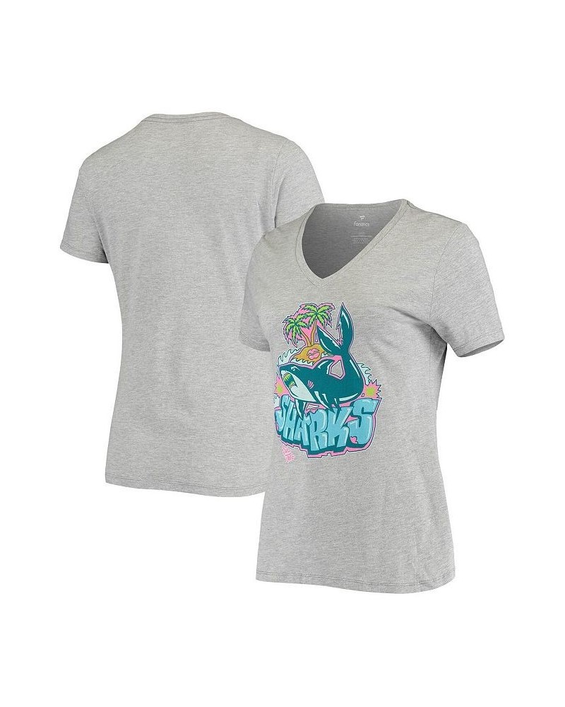 Women's Branded Gray San Jose Sharks Graffiti V-Neck T-shirt Gray $17.48 Tops