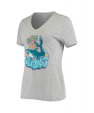 Women's Branded Gray San Jose Sharks Graffiti V-Neck T-shirt Gray $17.48 Tops