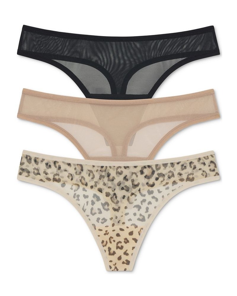 Women's 3-Pk. Spellbound Thong Underwear Black/Nylon/Leo Leopard $24.94 Panty