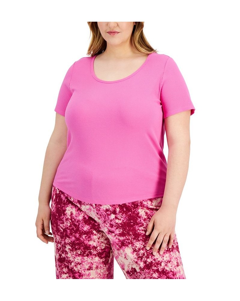 Plus Size Ribbed Short-Sleeve Top Pink $10.98 Sleepwear