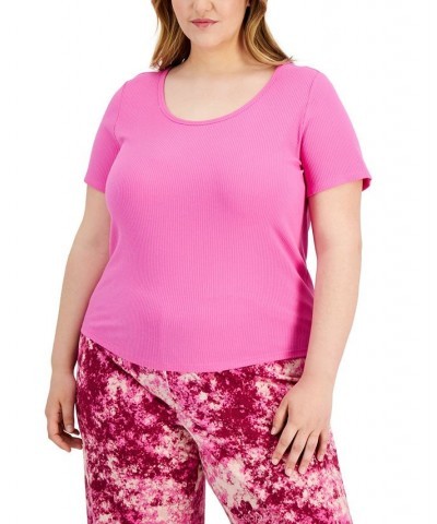 Plus Size Ribbed Short-Sleeve Top Pink $10.98 Sleepwear