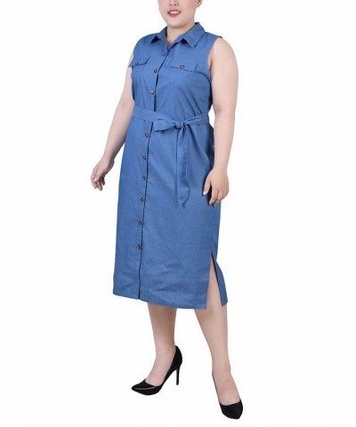 Plus Size Sleeveless Belted Chambray Dress Dark Denim $17.60 Dresses