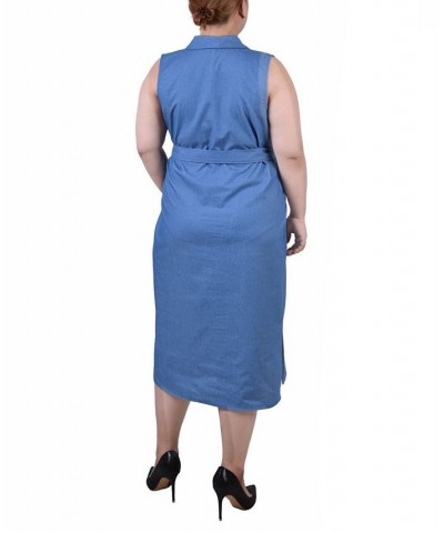 Plus Size Sleeveless Belted Chambray Dress Dark Denim $17.60 Dresses