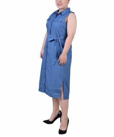 Plus Size Sleeveless Belted Chambray Dress Dark Denim $17.60 Dresses