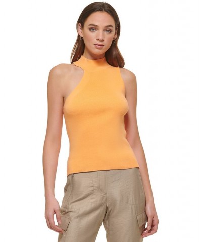 Asymmetrical Mock-Neck Sweater Orange $25.07 Sweaters