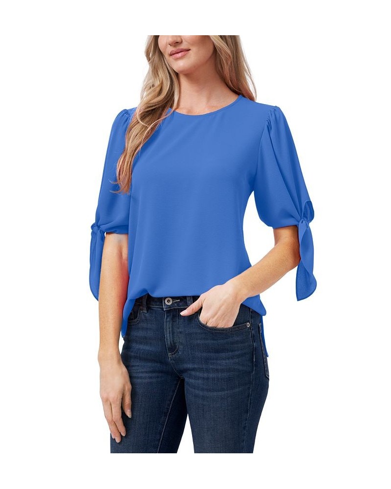 Women's Bow-Detail Puff-Sleeve Elbow Sleeve Blouse Brisk Blue $28.27 Tops