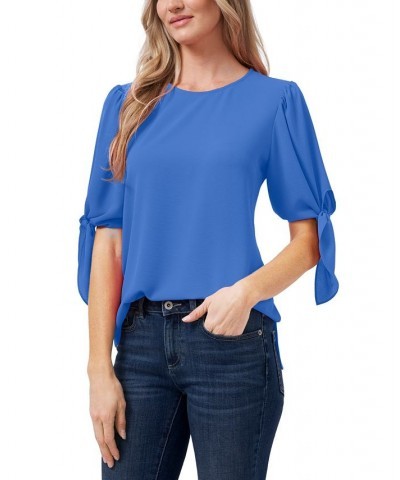 Women's Bow-Detail Puff-Sleeve Elbow Sleeve Blouse Brisk Blue $28.27 Tops