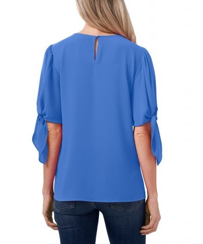 Women's Bow-Detail Puff-Sleeve Elbow Sleeve Blouse Brisk Blue $28.27 Tops