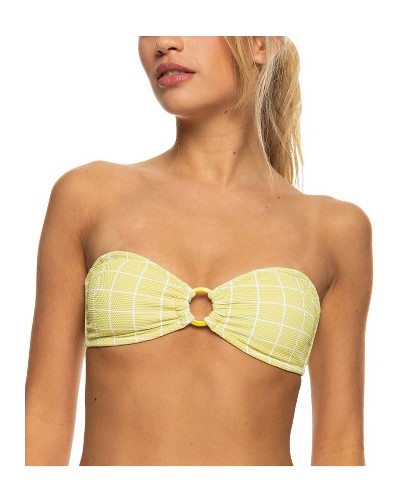 Juniors' Salty Shine Bandeau O-Ring Bikini Top Linden Green Check Me Out $30.36 Swimsuits