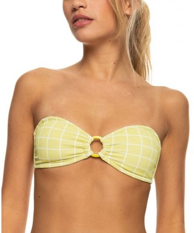 Juniors' Salty Shine Bandeau O-Ring Bikini Top Linden Green Check Me Out $30.36 Swimsuits