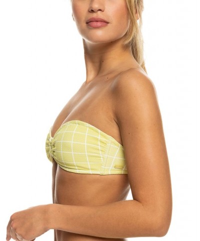 Juniors' Salty Shine Bandeau O-Ring Bikini Top Linden Green Check Me Out $30.36 Swimsuits