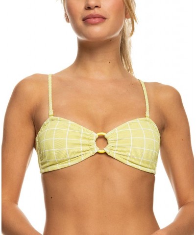 Juniors' Salty Shine Bandeau O-Ring Bikini Top Linden Green Check Me Out $30.36 Swimsuits