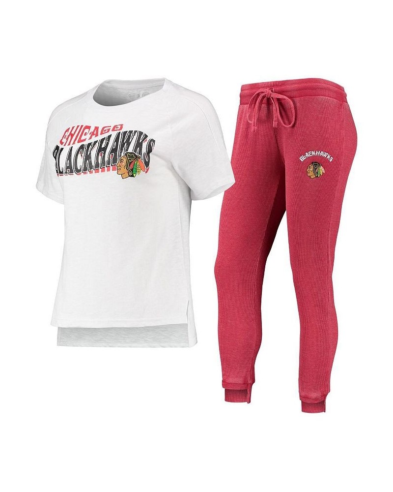 Women's Red White Chicago Blackhawks Resurgence Slub Burnout Raglan T-shirt and Joggers Sleep Set Red, White $39.74 Pajama