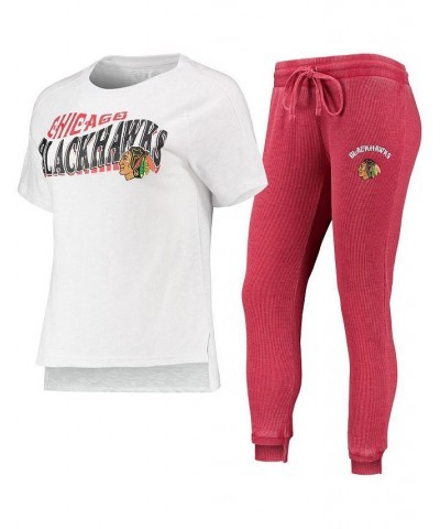 Women's Red White Chicago Blackhawks Resurgence Slub Burnout Raglan T-shirt and Joggers Sleep Set Red, White $39.74 Pajama