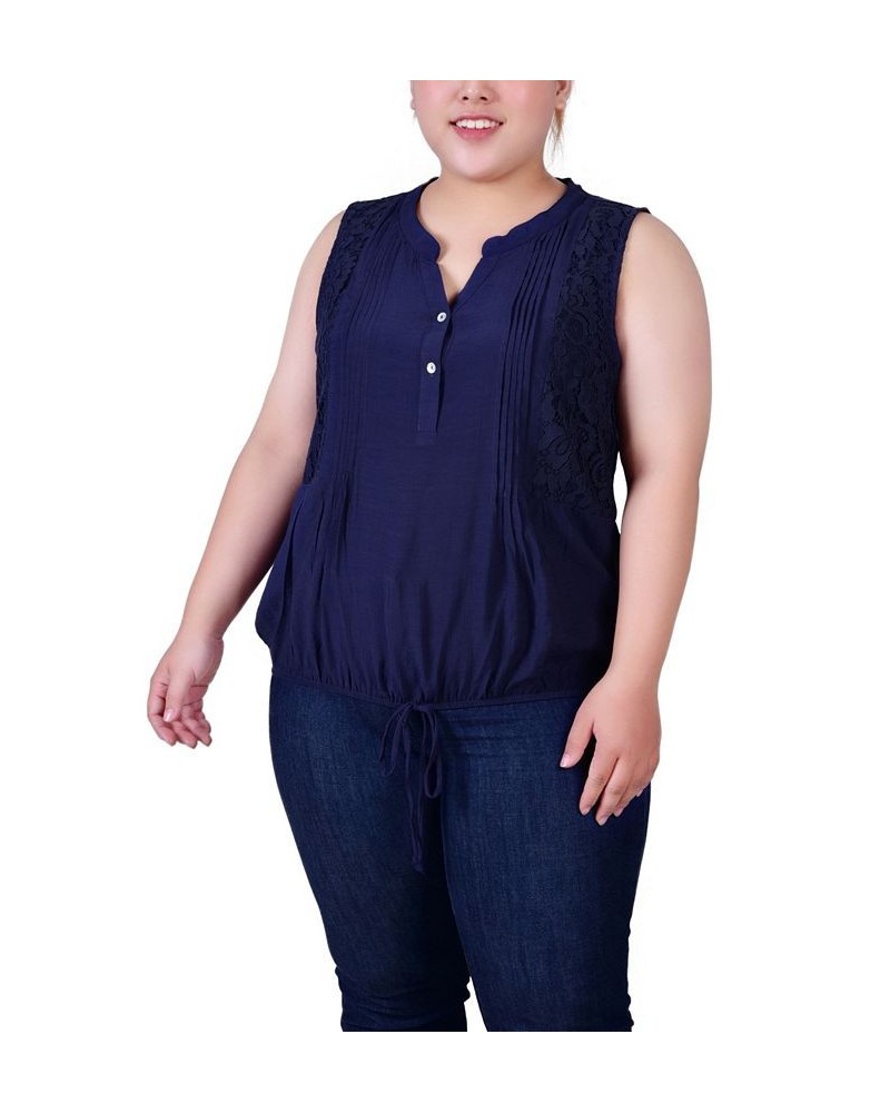 Plus Size Sleeveless Pintuck Tie-Hem Blouse Blue $14.90 Tops