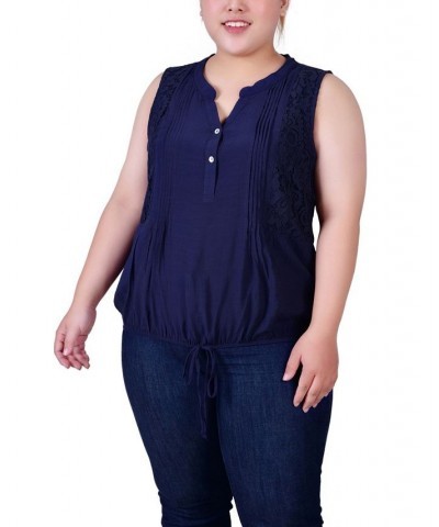 Plus Size Sleeveless Pintuck Tie-Hem Blouse Blue $14.90 Tops