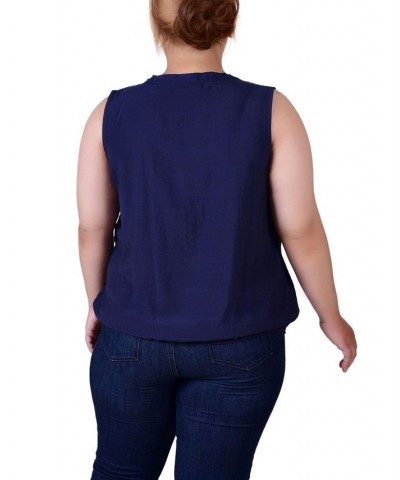 Plus Size Sleeveless Pintuck Tie-Hem Blouse Blue $14.90 Tops