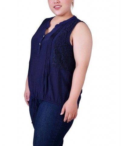 Plus Size Sleeveless Pintuck Tie-Hem Blouse Blue $14.90 Tops