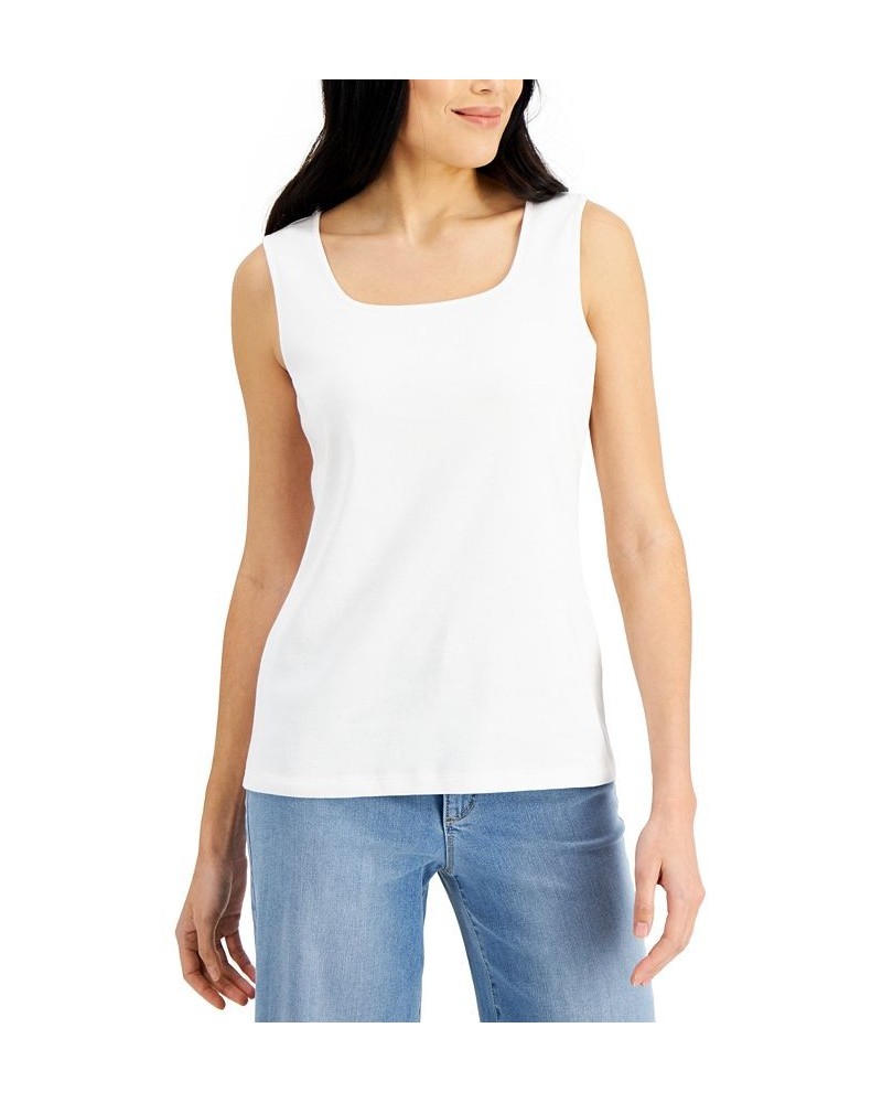 Petite Cotton Square-Neck Tank Top Bright White $11.01 Tops