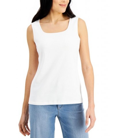 Petite Cotton Square-Neck Tank Top Bright White $11.01 Tops