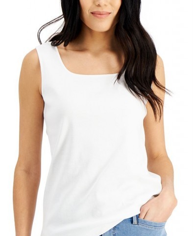 Petite Cotton Square-Neck Tank Top Bright White $11.01 Tops