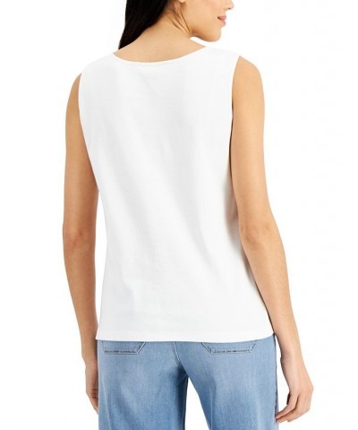 Petite Cotton Square-Neck Tank Top Bright White $11.01 Tops