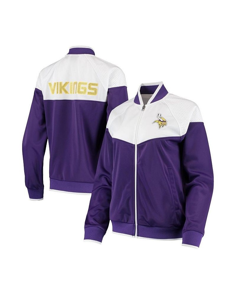 Women's Purple and White Minnesota Vikings Wildcard Full-Zip Raglan Track Jacket Purple, White $49.39 Jackets