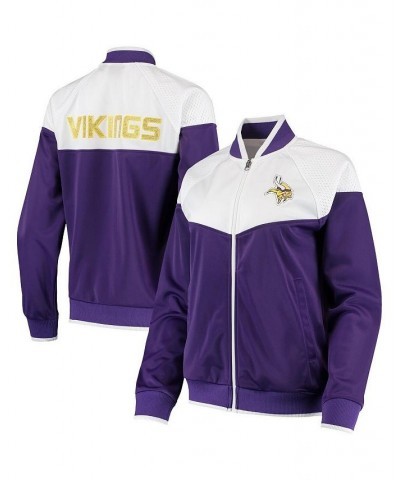 Women's Purple and White Minnesota Vikings Wildcard Full-Zip Raglan Track Jacket Purple, White $49.39 Jackets